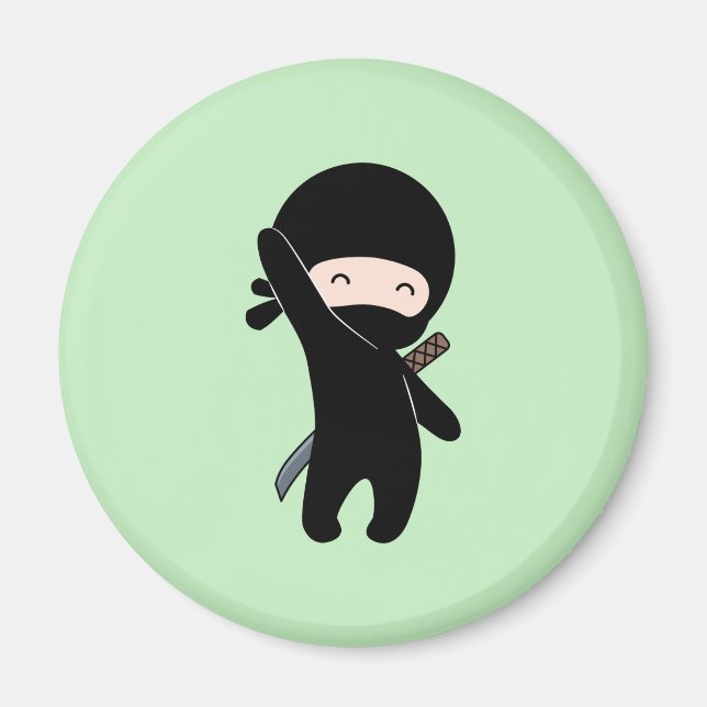 Tiny Happy Ninja on Green Magnet (Front)