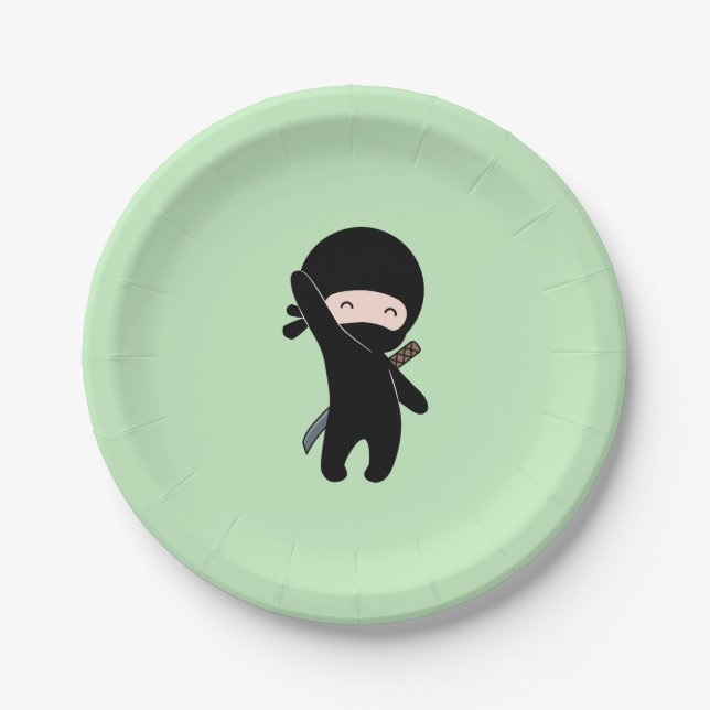 Tiny Happy Ninja on Green Paper Plate (Front)