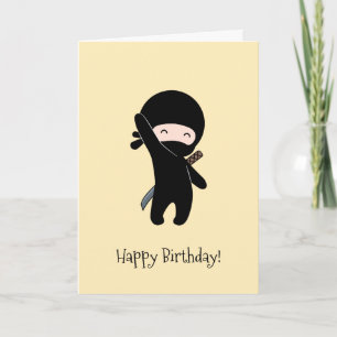 Tiny Happy Ninja on Yellow Birthday Card