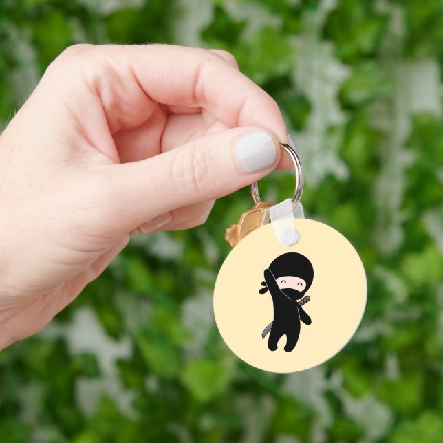 Tiny Happy Ninja on Yellow Keychain (Hand)