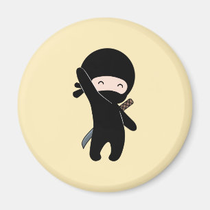 Tiny Happy Ninja on Yellow Magnet