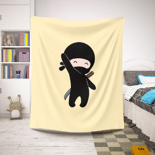 Tiny Happy Ninja on Yellow Sherpa Blanket