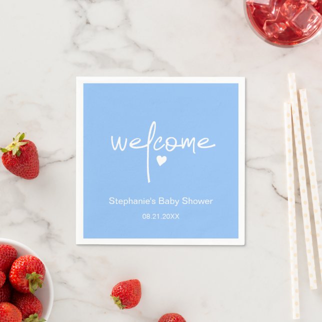 Tiny Heart Blue Paper Napkins for Boy Shower (Insitu)