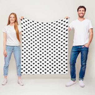 Tiny Heart Pattern   Black White Modern Cute Girly Fleece Blanket