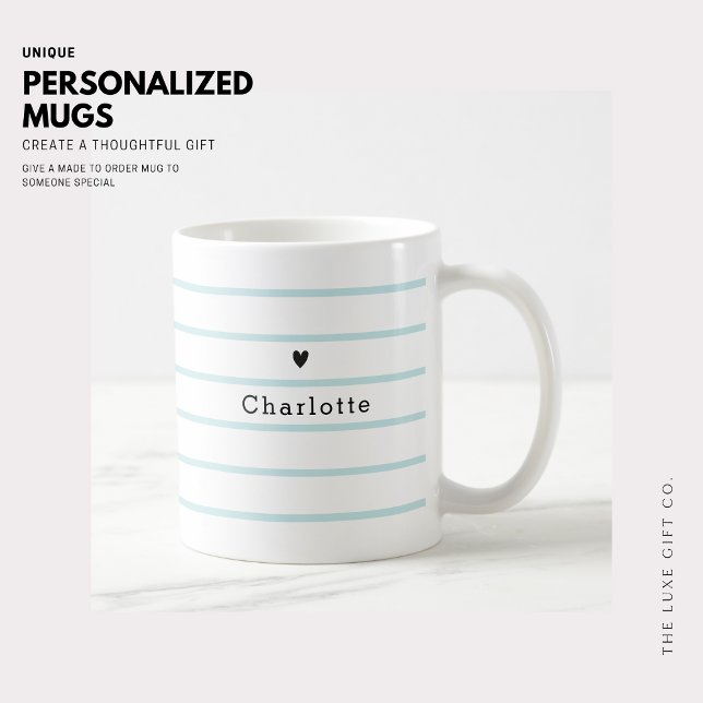 Tiny Heart Stripe Monogram Coffee Tea Mug (Creator Uploaded)