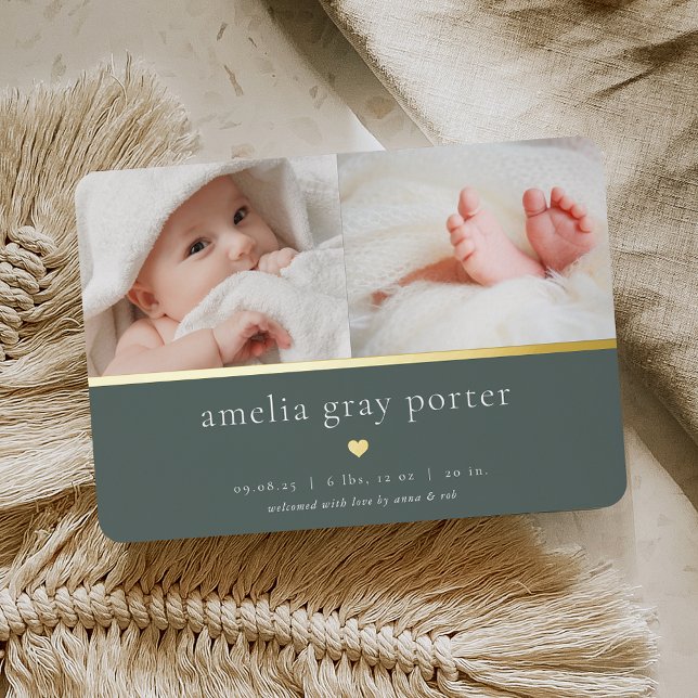 Tiny Heart | Two Photo Foil Birth Announcement (Creator Uploaded)