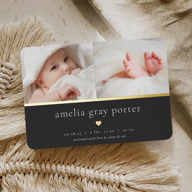 Tiny Heart | Two Photo Foil Birth Announcement (Creator Uploaded)