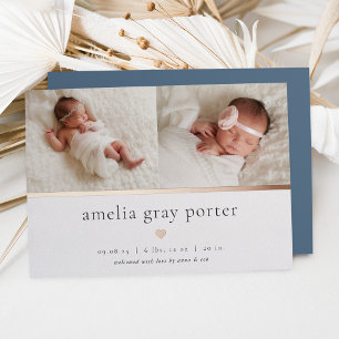 Tiny Heart Two Photo Foil Birth Announcement