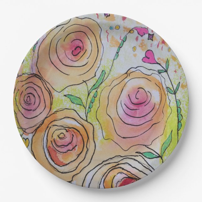 Tiny Hearts Big Flowers Paper Plate (Front)