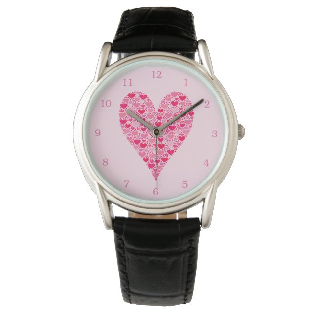 Tiny Hearts Big Heart on Rose Pink Valentines Watch (Front)