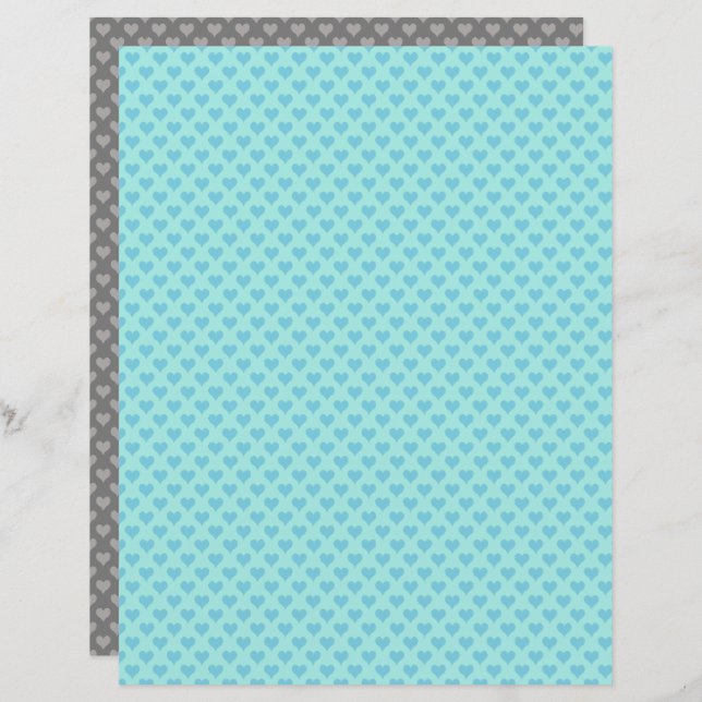 Tiny Hearts Blue Teal Scrapbook Paper (Front/Back)