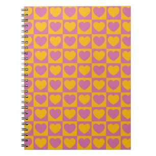 Tiny hearts chess grid seamless pattern. Cute litt Notebook