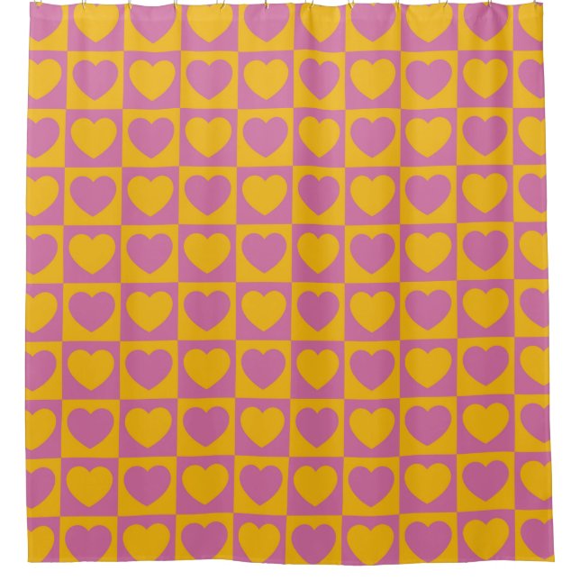 Tiny hearts chess grid seamless pattern. Cute litt Shower Curtain (Front)