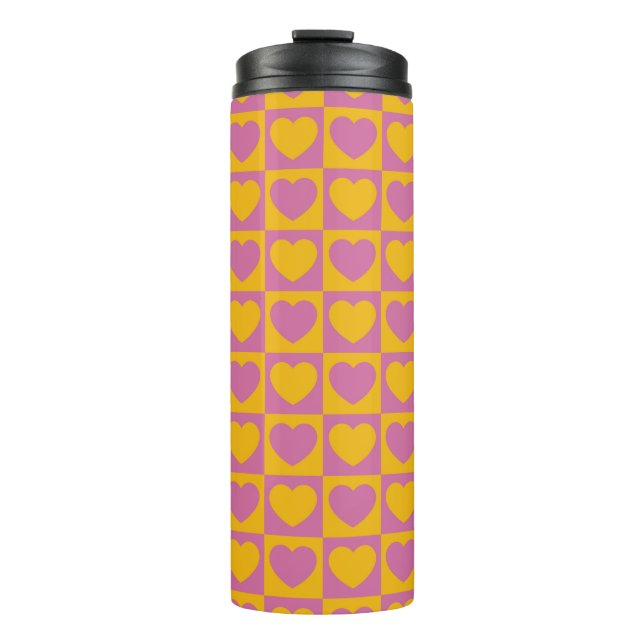 Tiny hearts chess grid seamless pattern. Cute litt Thermal Tumbler (Front)
