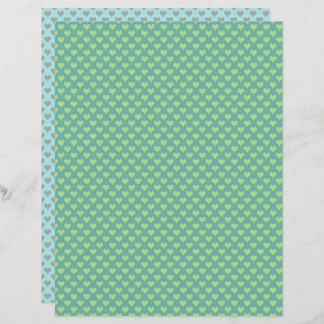 Tiny Hearts Green Yellow Scrapbook Paper (Front/Back)