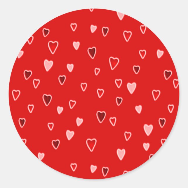 Tiny Hearts on Red Classic Round Sticker (Front)