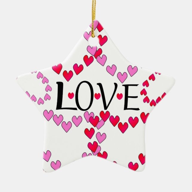 Tiny Hearts Pink Red LOVE Ceramic Tree Decoration (Front)