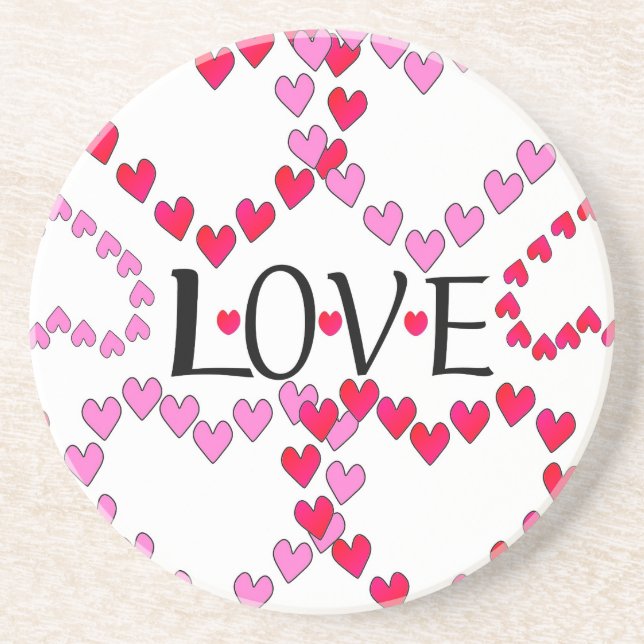 Tiny Hearts Pink Red LOVE Coaster (Front)