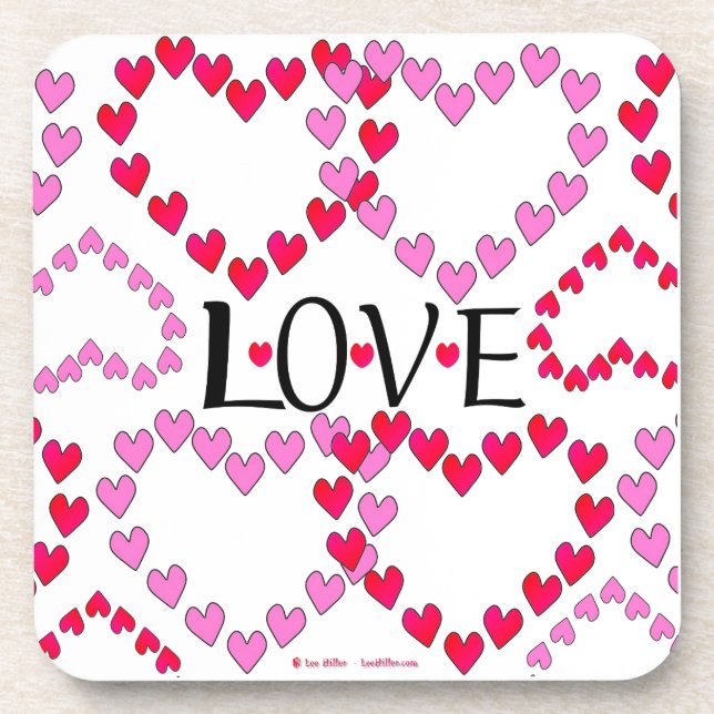 Tiny Hearts Pink Red LOVE Coaster (Front)