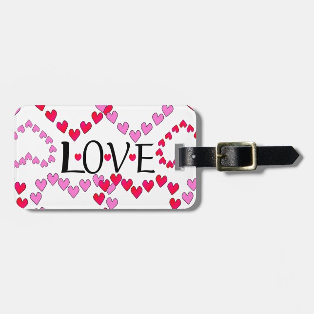 Tiny Hearts Pink Red LOVE Luggage Tag (Front Horizontal)
