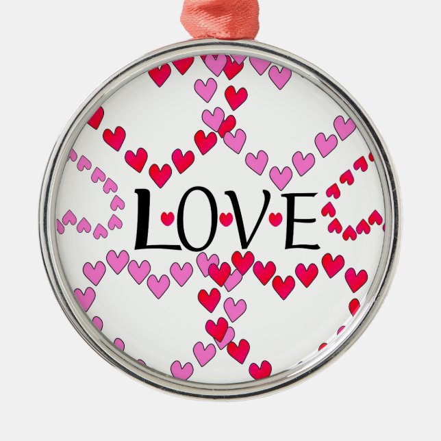 Tiny Hearts Pink Red LOVE Metal Tree Decoration (Front)