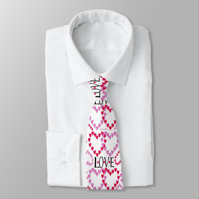 Tiny Hearts Pink Red LOVE Neck Tie (Tied)