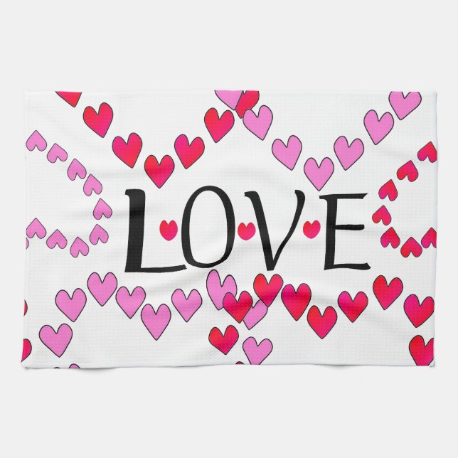 Tiny Hearts Pink Red LOVE Tea Towel (Horizontal)