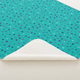 Tiny Hearts, Purple, Teal, Blue on Turquoise Sherpa Blanket