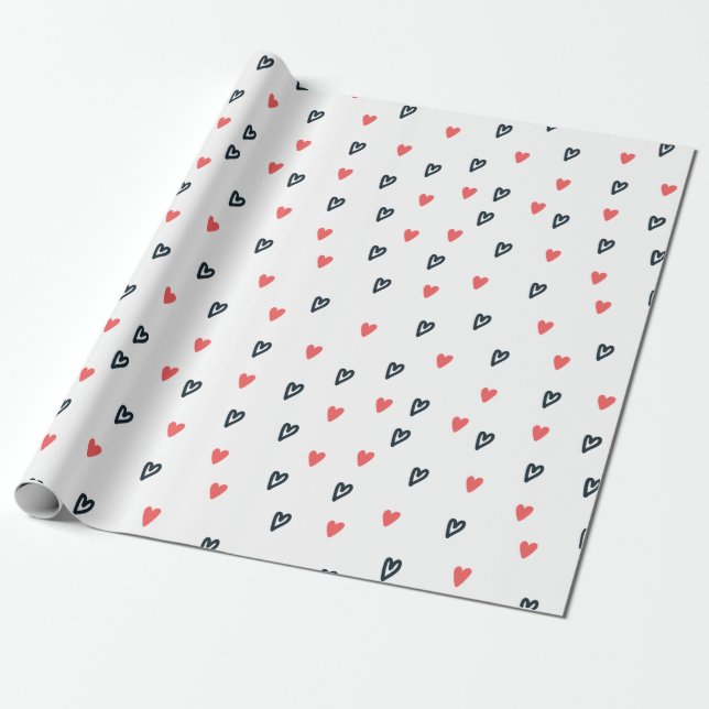 Tiny Hearts Red and Black Valentine's Day Wrapping Paper (Unrolled)