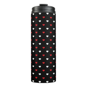 Tiny Hearts Red and White Black Background Pattern Thermal Tumbler