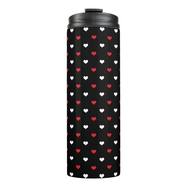 Tiny Hearts Red and White Black Background Pattern Thermal Tumbler (Front)