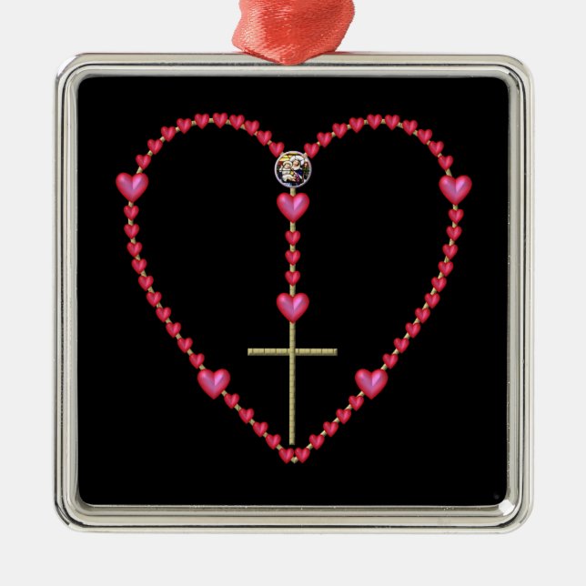 Tiny hearts Rosary Metal Tree Decoration (Front)