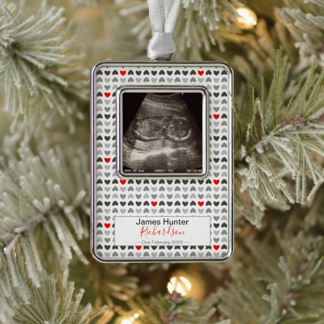 Tiny Hearts Sonogram Baby's First Christmas Tree Silver Plated Framed Ornament (Tree)