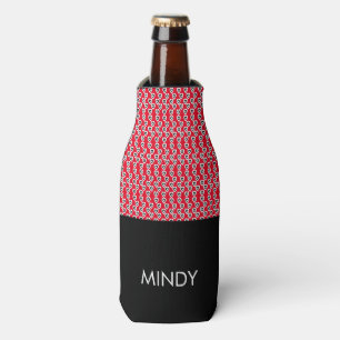 Tiny Hearts  White Red Black Pattern   Bottle Cooler