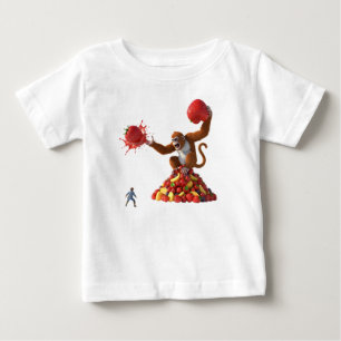 Tiny Hero Facing a Giant Monkey Guarding a Strawbe Baby T-Shirt