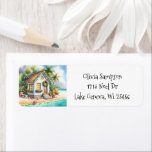 Tiny Home on the Beach Festive Christmas<br><div class="desc">Personalised Holiday return address label stickers. Cute little white festive tiny house on a beach with pretty festive Christmas decorations like wreaths,  garland and Christmas lights on palm trees.</div>