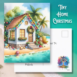 Tiny Home on the Beach Festive Christmas Holiday Postcard