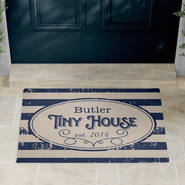 Tiny House Personalised Navy Blue Doormat (Creator Uploaded)