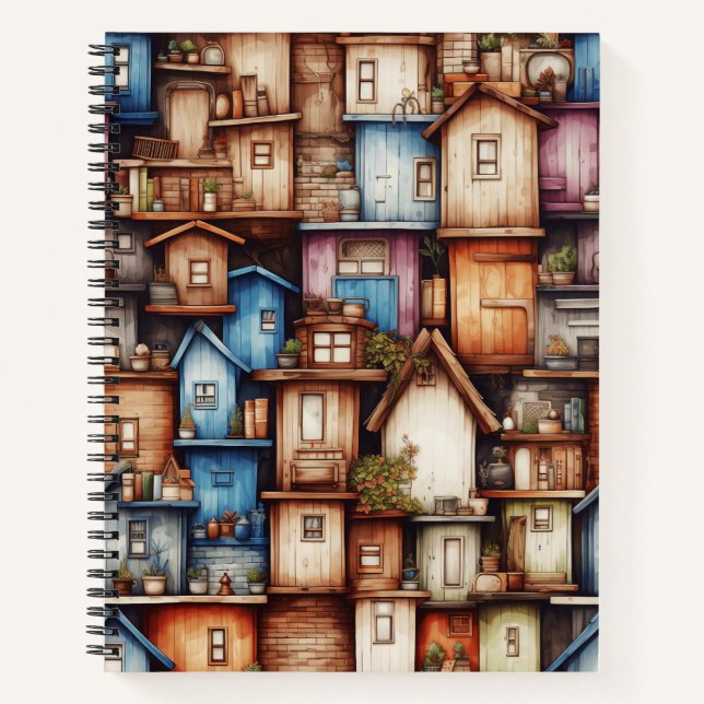 Tiny Houses Over Houses Cute Watercolor Notebook (Front)