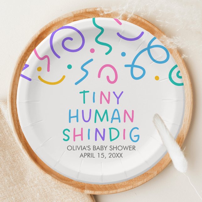 Tiny Human Shindig Baby Shower Paper Plate (Retro Tiny Human Shindig Baby Shower Paper Plate)