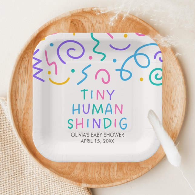 Tiny Human Shindig Baby Shower Paper Plate (Retro Tiny Human Shindig Baby Shower Paper Plate)