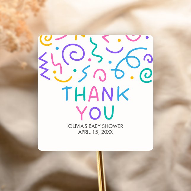 Tiny Human Shindig Baby Shower Square Sticker (Retro Tiny Human Shindig Baby Shower Sticker)