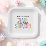 Tiny Human Shindig Cute Couple's Baby Shower Paper Plate<br><div class="desc">A cute couple's baby shower theme in bright cheerful colours, this stylish Tiny Human Shindig paper plate has a super fun and playful baby shower theme that works perfectly for a co-ed gathering of friends and family. It's casual, inclusive, with a great vibe! Multicolored text and in gender-neutral combination of...</div>