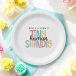 Tiny Human Shindig Cute Couple's Baby Shower Paper Plate<br><div class="desc">A cute couple's baby shower theme in bright cheerful colours, this stylish Tiny Human Shindig paper plate has a super fun and playful baby shower theme that works perfectly for a co-ed gathering of friends and family. It's casual, inclusive, with a great vibe! Multicolored text and in gender-neutral combination of...</div>