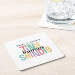 Tiny Human Shindig Cute Couple's Baby Shower Square Paper Coaster<br><div class="desc">Cute coasters for a Tiny Human Shindig baby shower,  paper coaster is a super fun and playful baby shower theme that works perfectly for a co-ed gathering of friends and family. It's casual,  inclusive,  and a so much fun! Personalise with the Parent's-to-Be's Names and you are all set!</div>