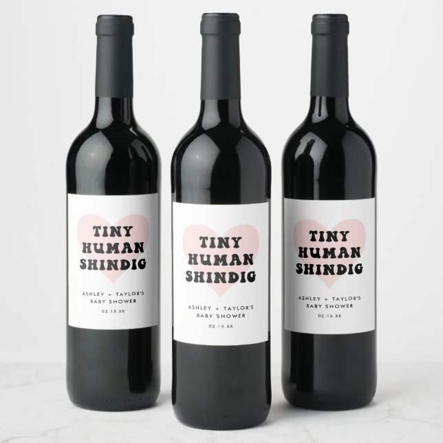 Tiny Human Shindig Modern Baby Shower Wine Label (Bottles)