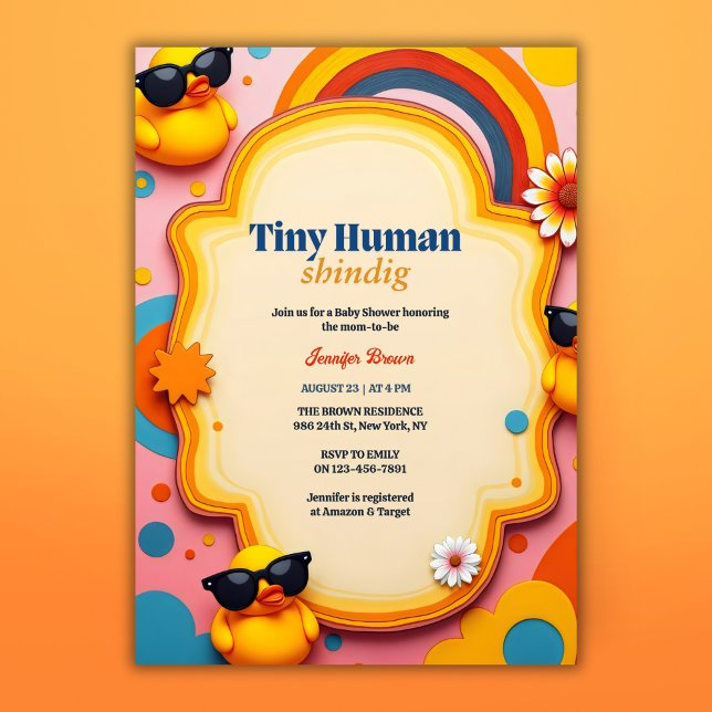 Tiny Human Shindig Retro Rubber Duck Baby Shower Invitation (Tiny Human Shindig Retro Rubber Duck Baby Shower Invitation)