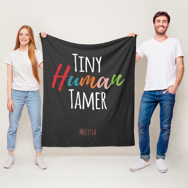 Tiny Human Tamer Kindergarten Teacher Typography Fleece Blanket (In Situ)