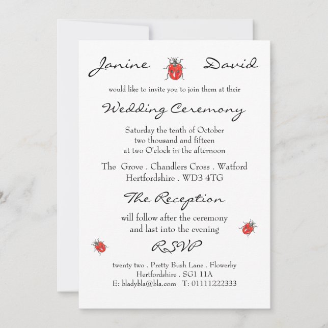 Tiny Ladybird/Ladybug Wedding Invitation (Front)
