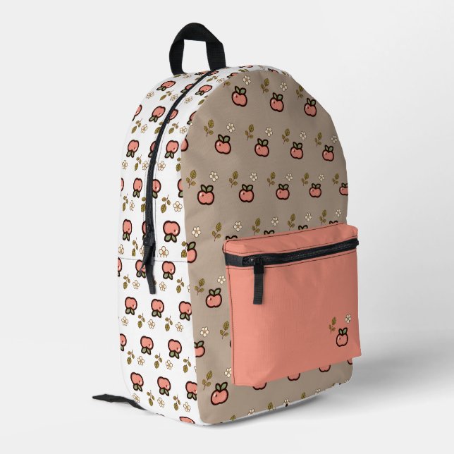 Tiny latte pink apple harvest  printed backpack (Back Corner Left)